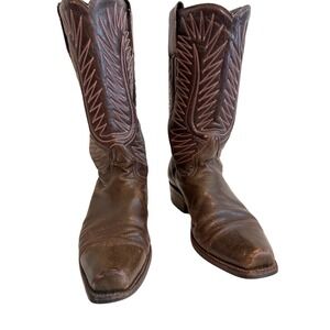 Botas Jaca Mens Size 9 Brown Leather Mid-Calf Cowboy Boots Western Mexico Rodeo